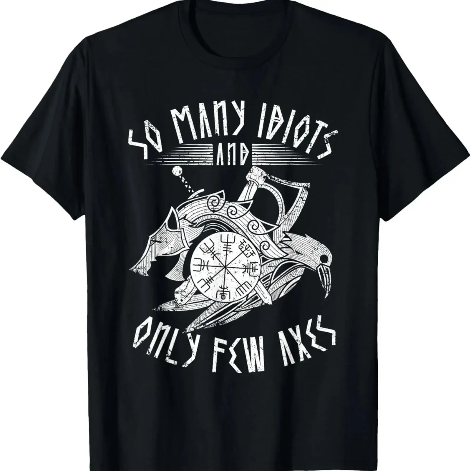 Funny Viking Saying So Many Idiots and Only Few Axes T Shirt vintage Washed Slightly Top For Everyday Wear Breathable