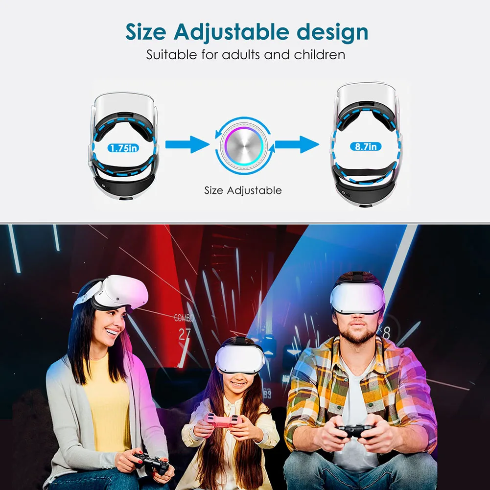 RGB Head Strap Adjustable Alternative Head Strap Battery 8000mAh Extend 8h Playtime for Meta/Oculus Quest 2 for Oculus Quest 2