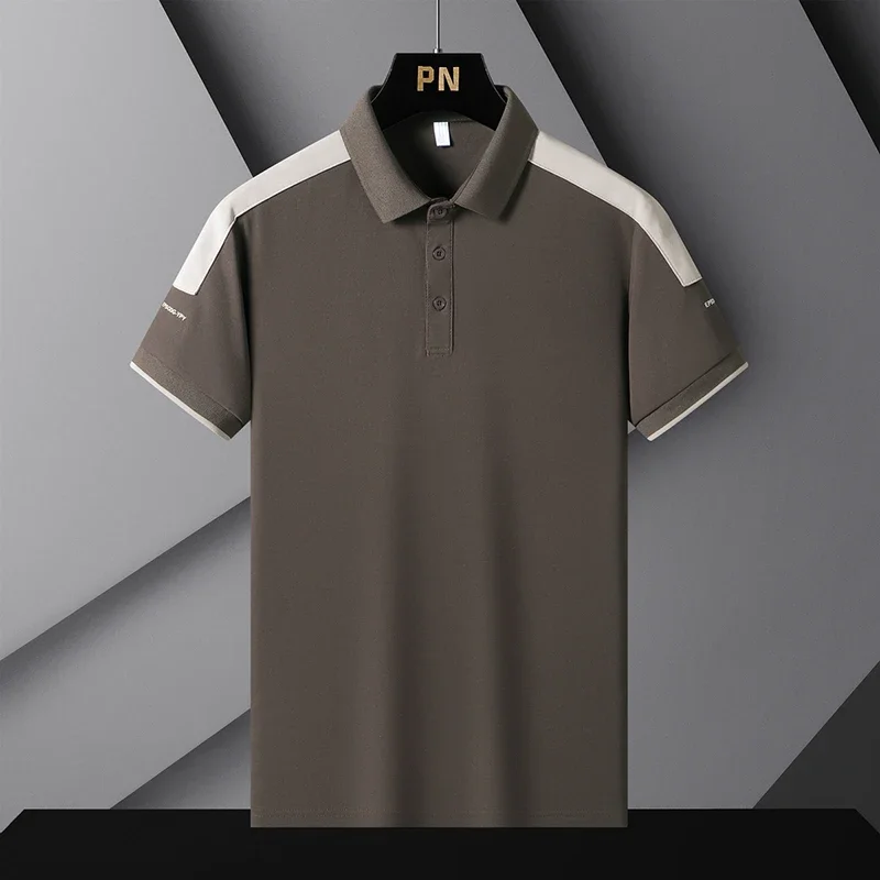 Korea Style 2024 Brand Fashion Polo Shirts Short Sleeve Men\'s Patchwork Summer Polyester Breathable Tops Tee Oversize 4XL