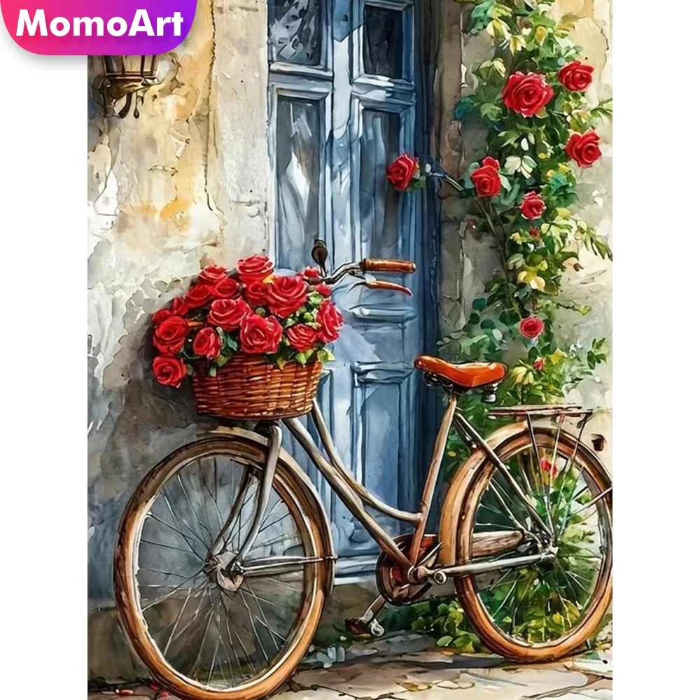 Momoart Diamant-Mosaik Fahrradmuster für Erwachsene Anfänger Malerei Tür Landschaft DIY Vollquadrat Rund Stickerei Wanddekoration