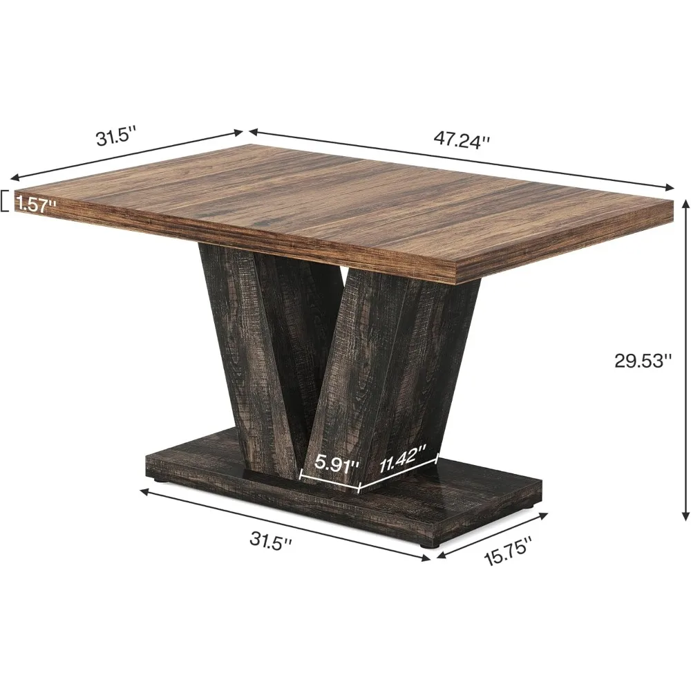 47-Inch Dining Table for 4, Black Kitchen Dinner Table with Heavy Duty Pedestal, Farmhouse Wooden Eating Table for Home, Dining