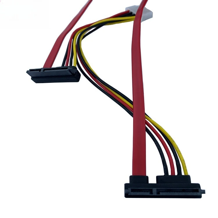 2*Right Bend SATA 7P To 2*22P SATA 90 Degrees with Power Supply Large 4P Male Shell Female Hard Disk Cable Length 0.3M 0.5M