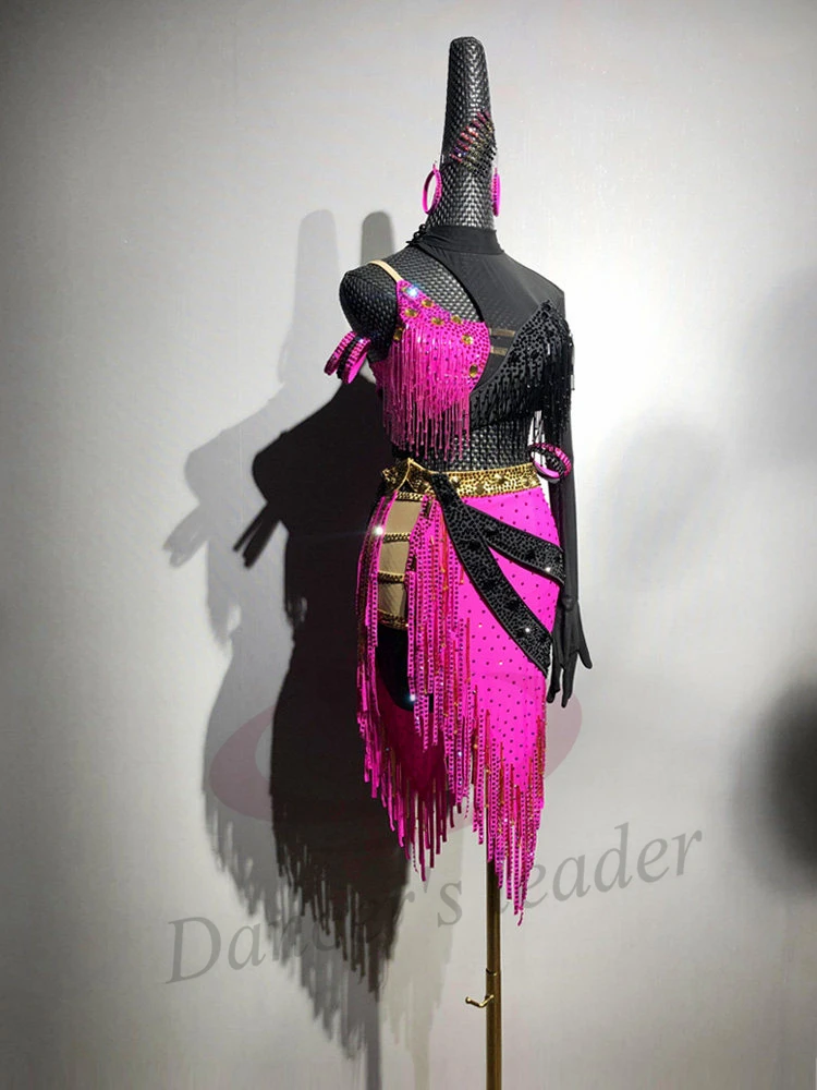 Lateinische Tänzer, Erwachsene, Kinder, hochwertige, maßgeschneiderte Blumenkostüme mit Farbblockierung, Tango-Samba-AB-Stein-Performance-Kleider