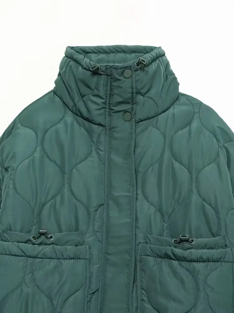 Frühling 2026 Damen-Mantel mit lockerer Passform, leichte Baumwolle, Jaet-Rautenmuster, Stehkragen, lässig, Pendeln, lang, Sve Zi...