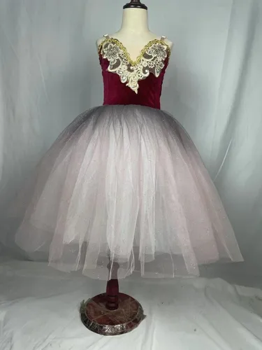 Imagen 2 del producto Falda tutú de Ballet para mujer, Vestidos largos para niñas, ropa de actuación, trajes de Ballet de cisne, tul de bailarina para niñas