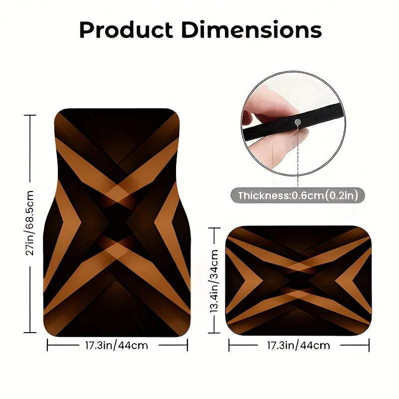 4pcs Black And Brown Cross Retro Style Car Floor Mats, Light Luxury Mecha Design Durable Non-Slip Universal Fit For Cars Trucks
