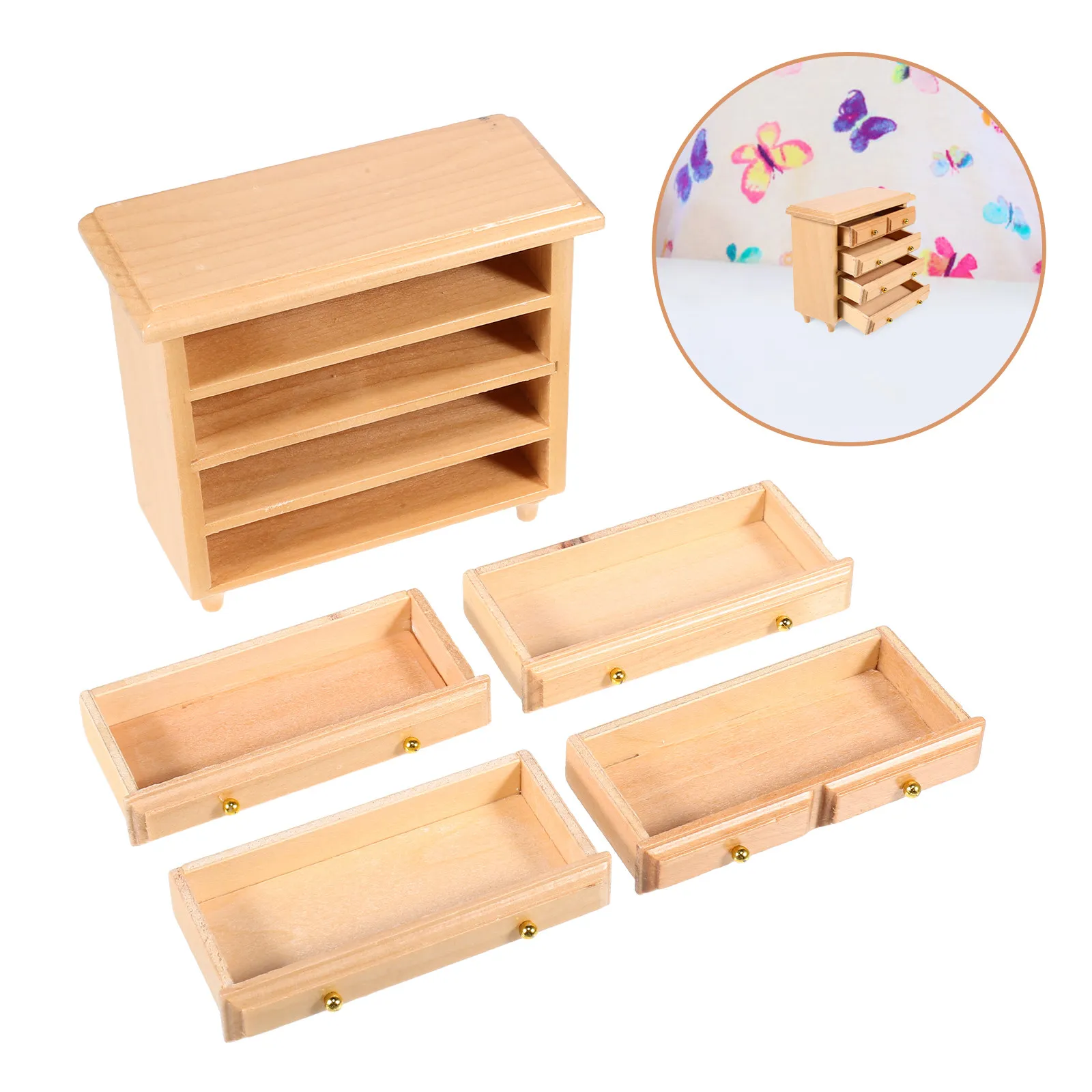 

Miniature Furniture 1:12 Scale Solid Wood Cabinet Drawers Living Room Bedroom Scenes Realistic Storage Cabinet Dollhouse