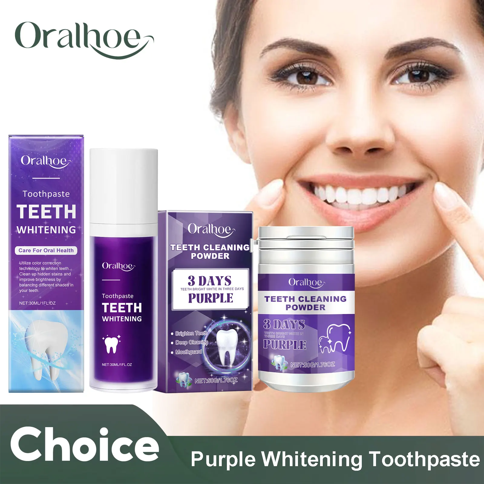 

Purple Corrector Teeth Whitening Toothpaste Deep Cleaning Teeth Reduce Plaque Stain Breath Freshen 5 Days Teeth Whitening Powder