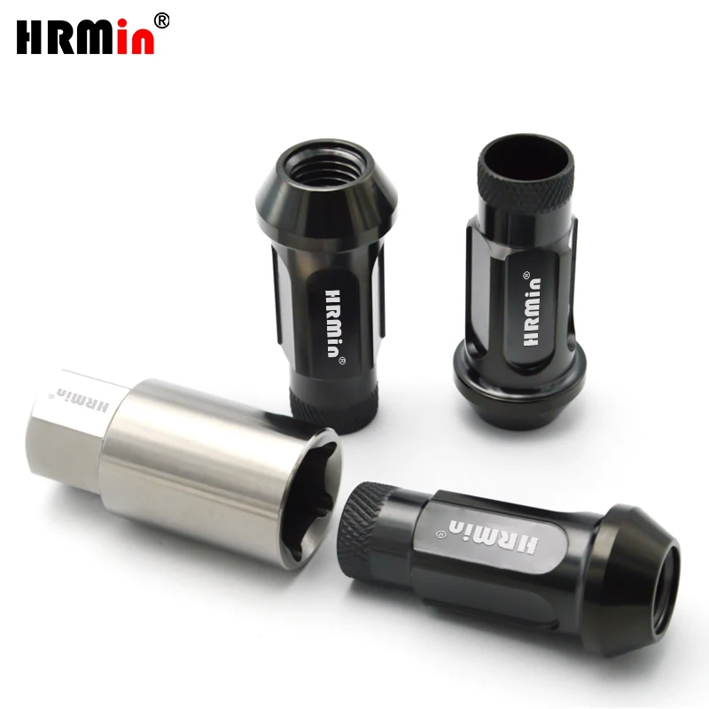 HRMin Knurled Gr.5 titanium cone seat anti-theft wheel lug nut 20ps1key/4ps1key M12*1.5*48/M12*1.25*48mm