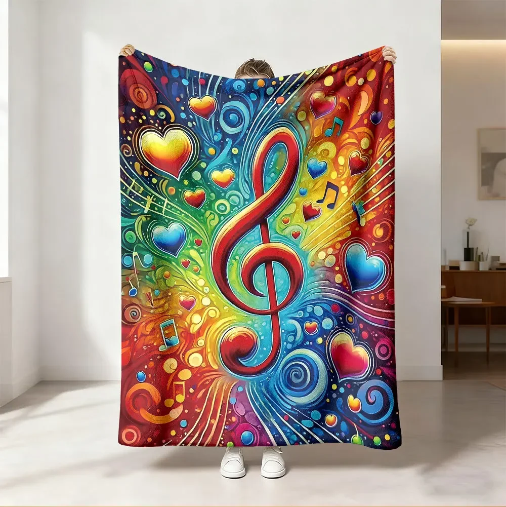 Throw Blanket Vibrant Neon Rainbow Music Notes Audio Sheet Cozy Bed Couch Blankets Musician Birthday Gift Cool Room Blanket