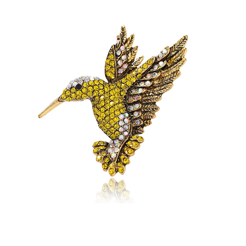 High-end exquisite sparkling rhinestone hummingbird brooches, animal bird clothing corsage pins, bags accessories, jewelry gift