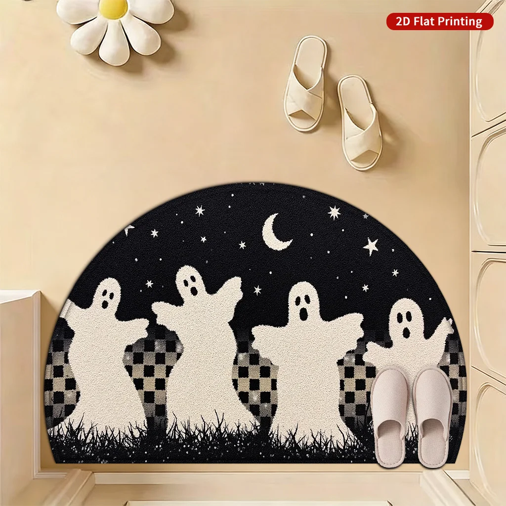 Spooky Halloween Half Round Doormat Cute Ghost Moon Star Semicircle Carpet For Bedroom Bathroom Front Door Welcome Floor Mat