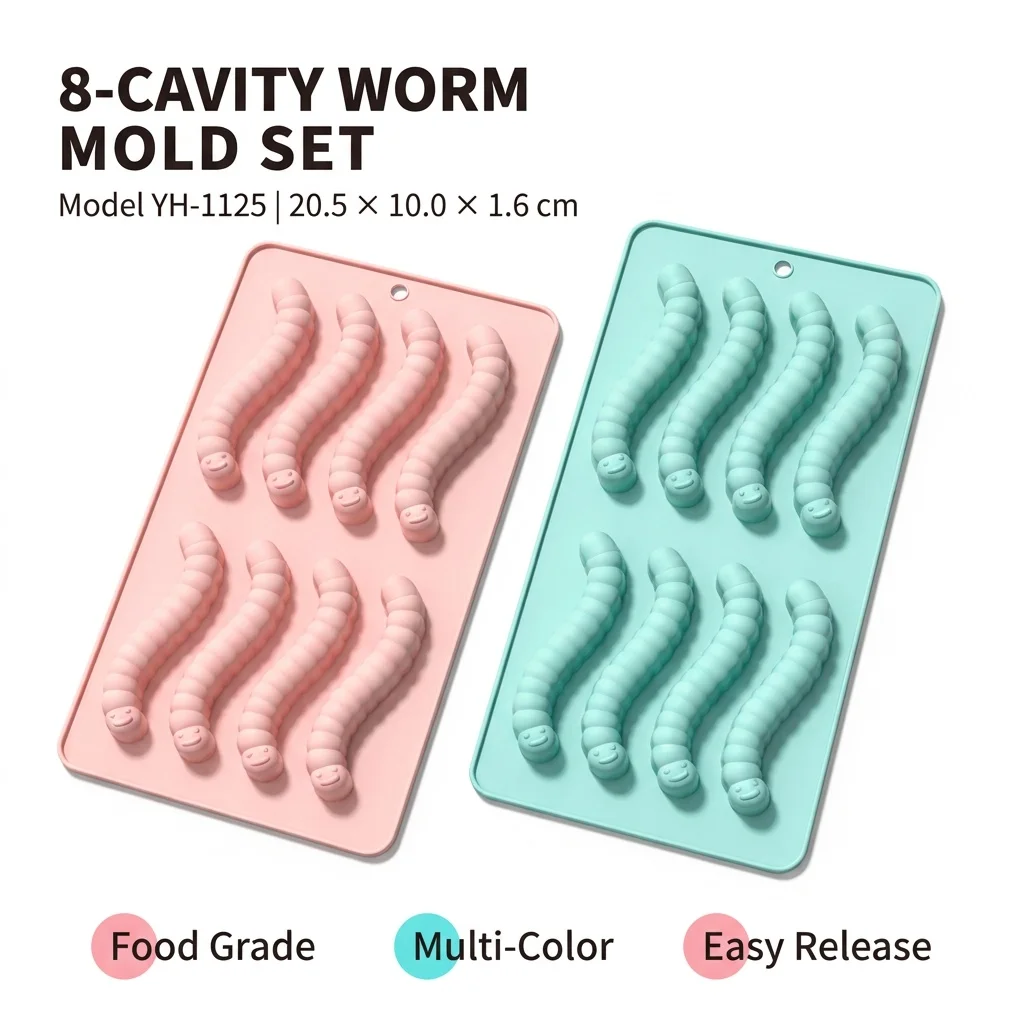 3D Gummy Worm Shape,Silicone Cake Mold,8-Hole Reusable Baking Mould For Muffin,Chocolate,Candy,Soap,BPA-Free,Kitchen DIY Tools