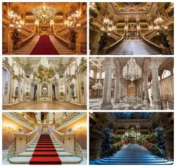 Laeacco Luxurious Palace Photography Backdrop Chandelier Arch Door Noble Hotel Chandelier Wedding Ceremony Portrait Background