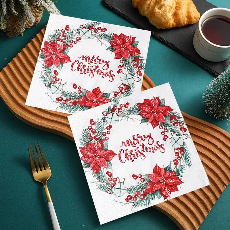 Christmas Printed Napkins Christmas Theme Printing Paper Towel Christmas Design Paper Napkins Tableware Decor Paper Napkins For