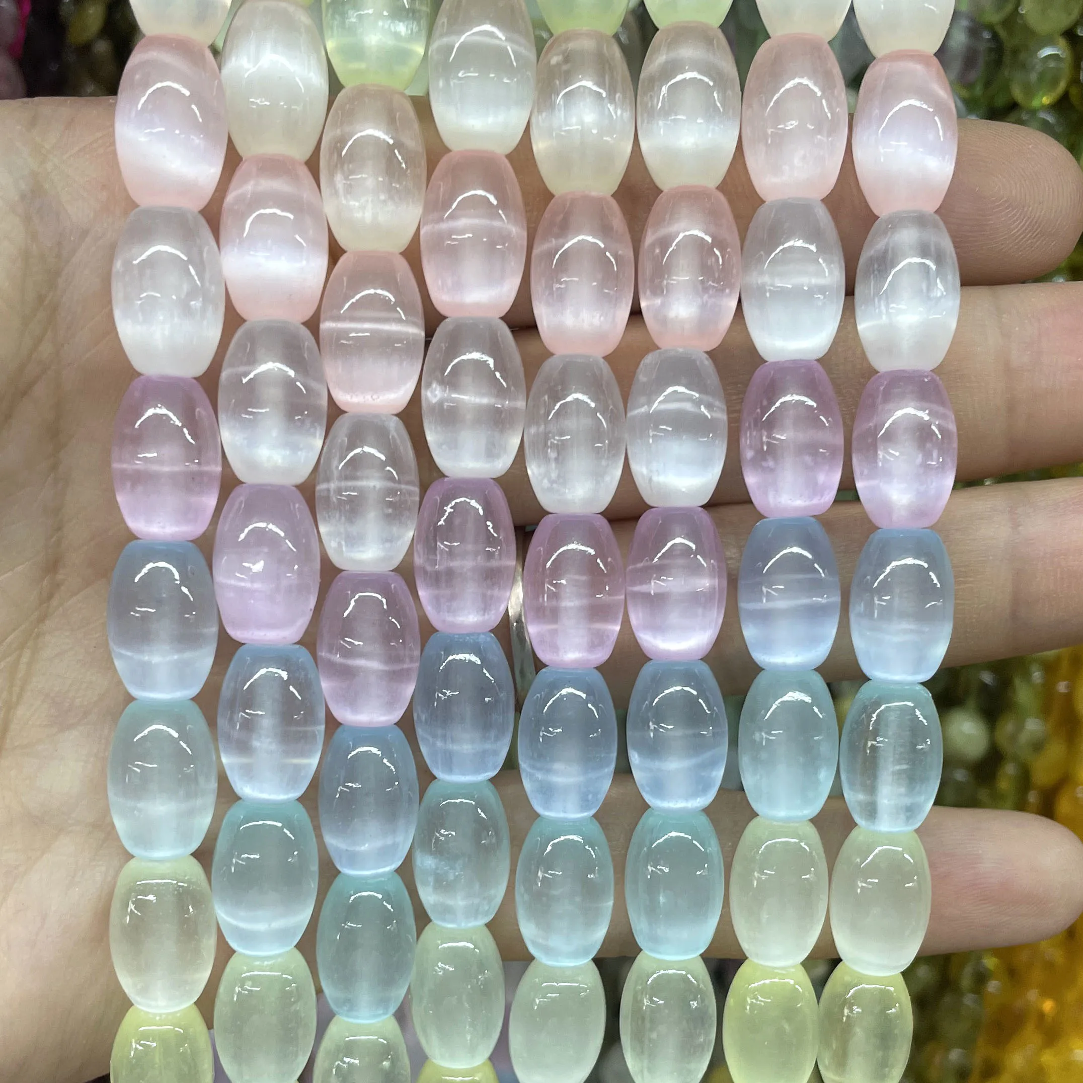 8*12MM Natural Rice Shape Gemstone Colorful Selenite Stone Loose Spacer Beads For Jewelry Making Diy Bracelet Necklace Earrings