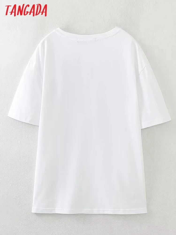 Tangada 2023 Women Embroidery White Cotton T Shirt Oversized Short Sleeve Female Shirt Wear Top 6H120