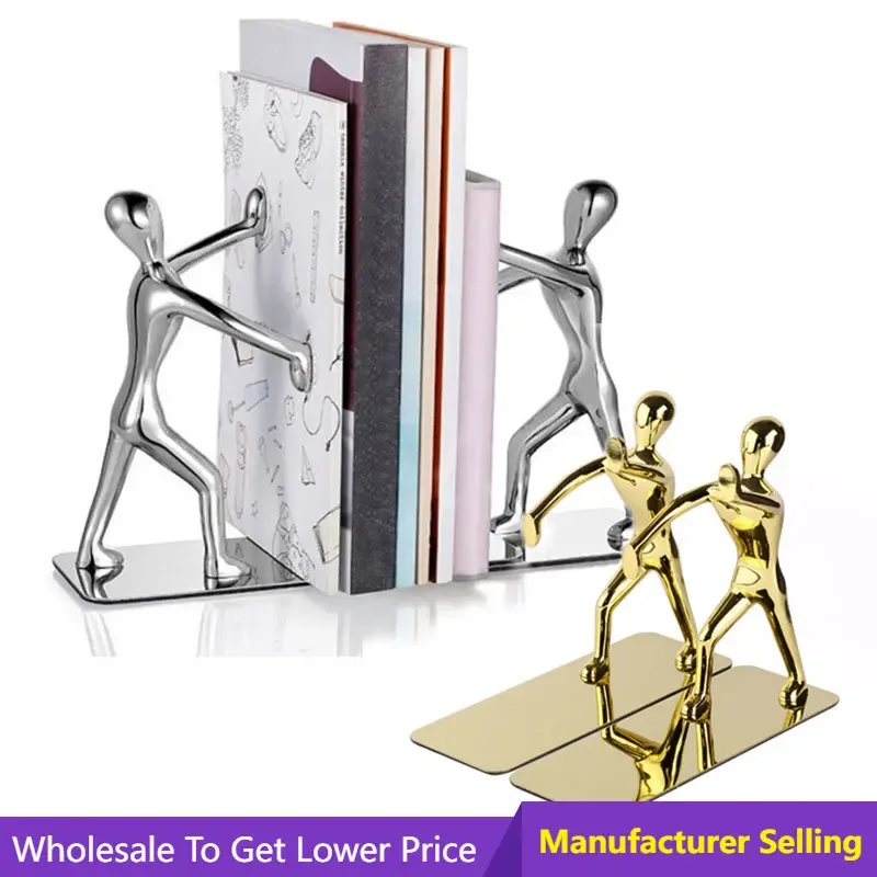Book Stand  Metal  Kung Fu Figurine Hand Push  Bookend Bookshelf  Office Bookends Desk Organizer Holder Home Shelf