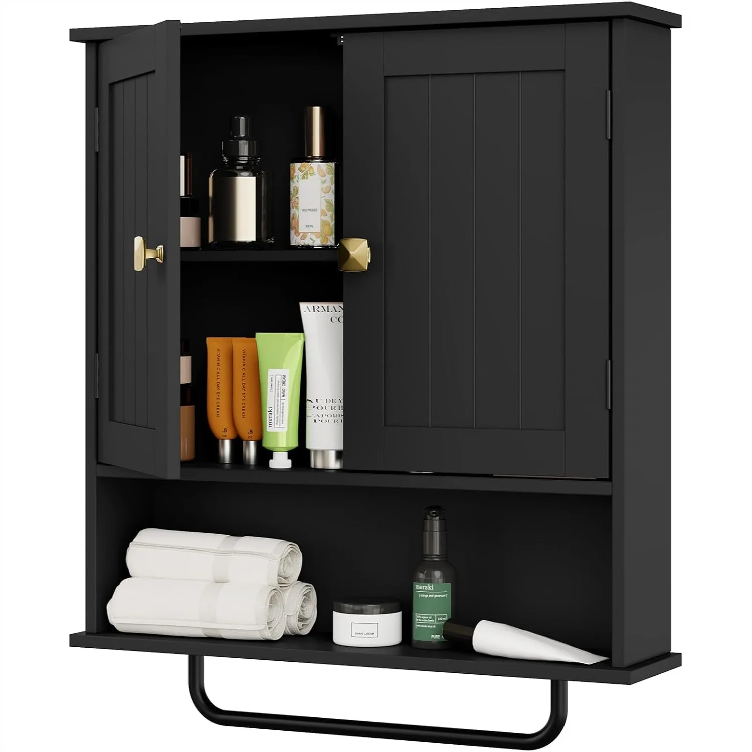 

RRX Bathroom Cabinet Wall Mounted Medicine Cabinet with Towel Bar, Over Toilet Storage with 2 Doors Adjustable Shelf, White