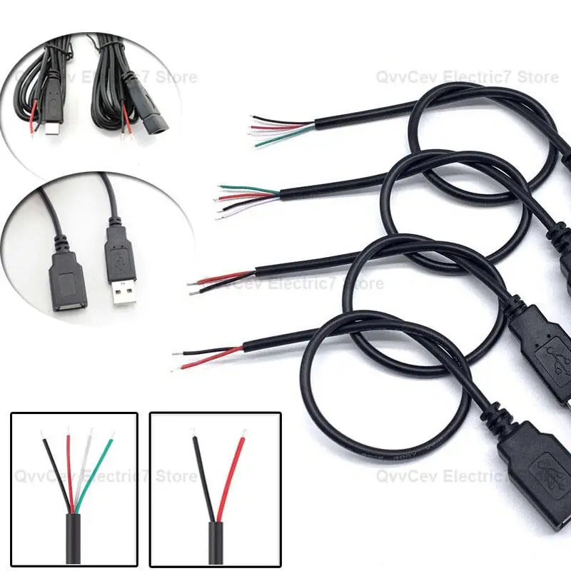 2M Power Supply Extension Cable Type A Male Female Type C 2Pin Cord 4pin Wire Adapter Charge DIY USB Connector W28