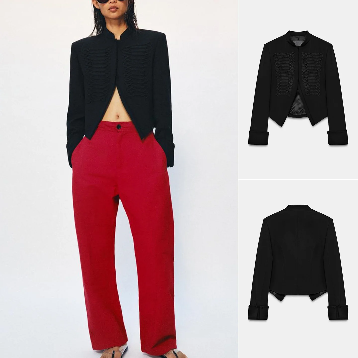 Spring Summer Women's Commuter Style Asymmetric Hem Semi High Collar Long Sleeve Rope Knot Button Suit Jacket 2783617