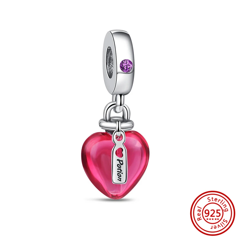 925 Sterling Silver Red Heart Zircon Series Love Pendant Sparkling Beads Fit Original Pandora Charms Bracelet DIY Making Jewelry