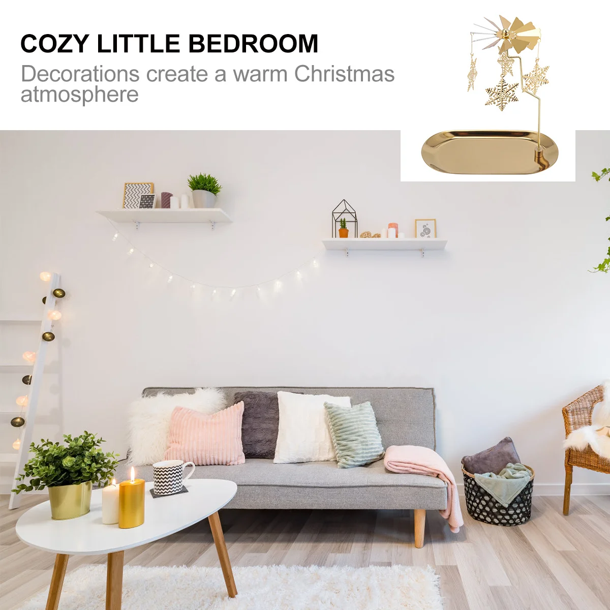 

1Set Revolving Candlestick Snowflake Flying Metal Creative Holder Golden Christmas Decoration Revolving Candlestick