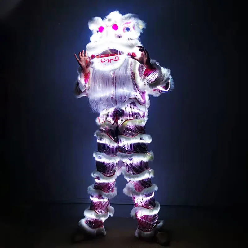 

Halloween LED Lion Dance Costume Adult Men Women Festival Light up Chinese Traditional Culture Mascot Party Outfit Stage Wear