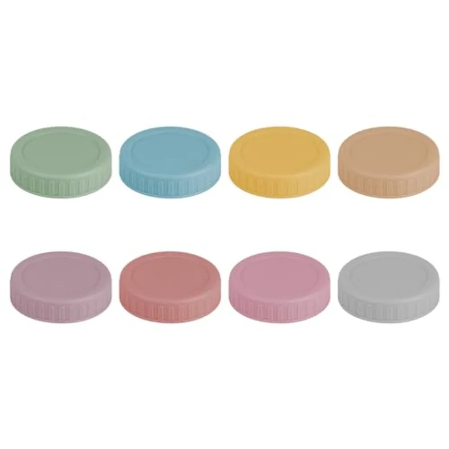 8PCS Mason Jar Lids - Colored Plastic Mason Lids Regular Mouth, Leak Proof Canning Covers with Silicone Rings for Ball, Kerr an