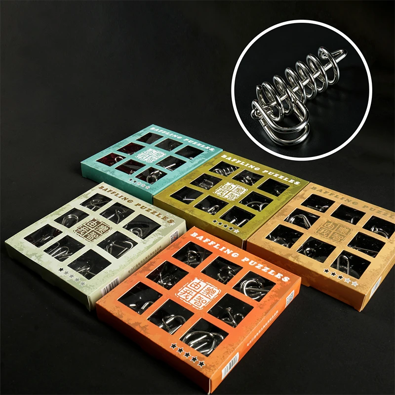9pc Metal Wire Puzzle Set Brain Teaser IQ Test Disentanglement Unlock Interlock Game Educational Toys for Kids Adults GiftAliExp