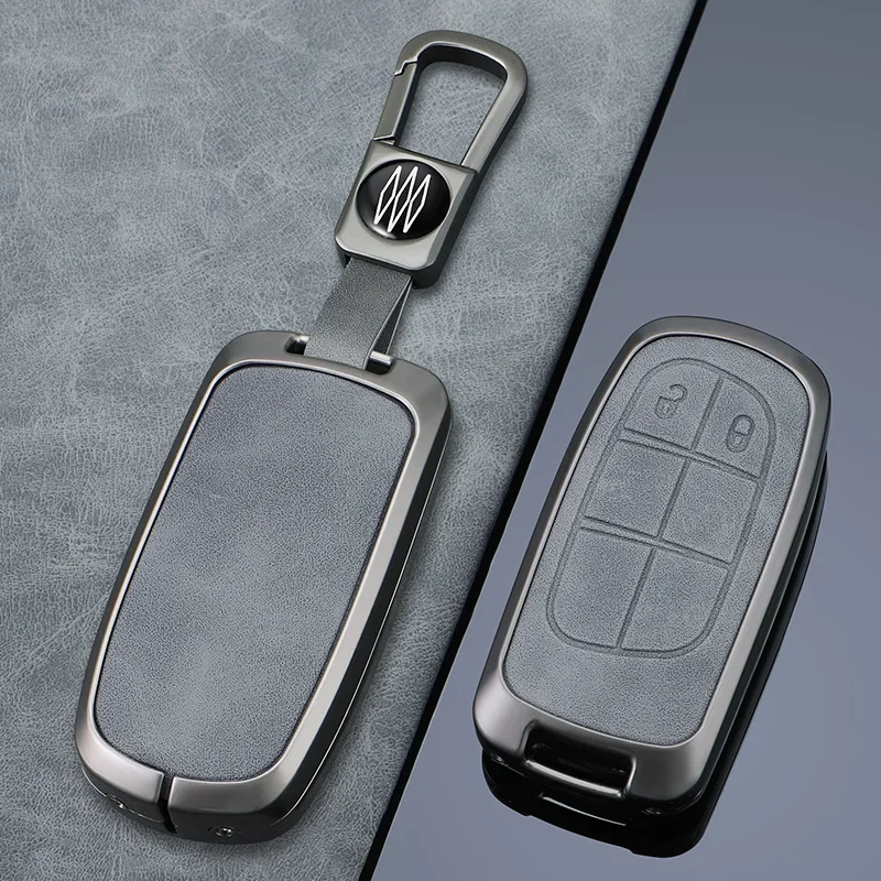 Leather Car Key Case Full Cover Bag For Jeep Grand Cherokee Renegade For Fiat Freemont Dodge Charger Challenger Durango Journey