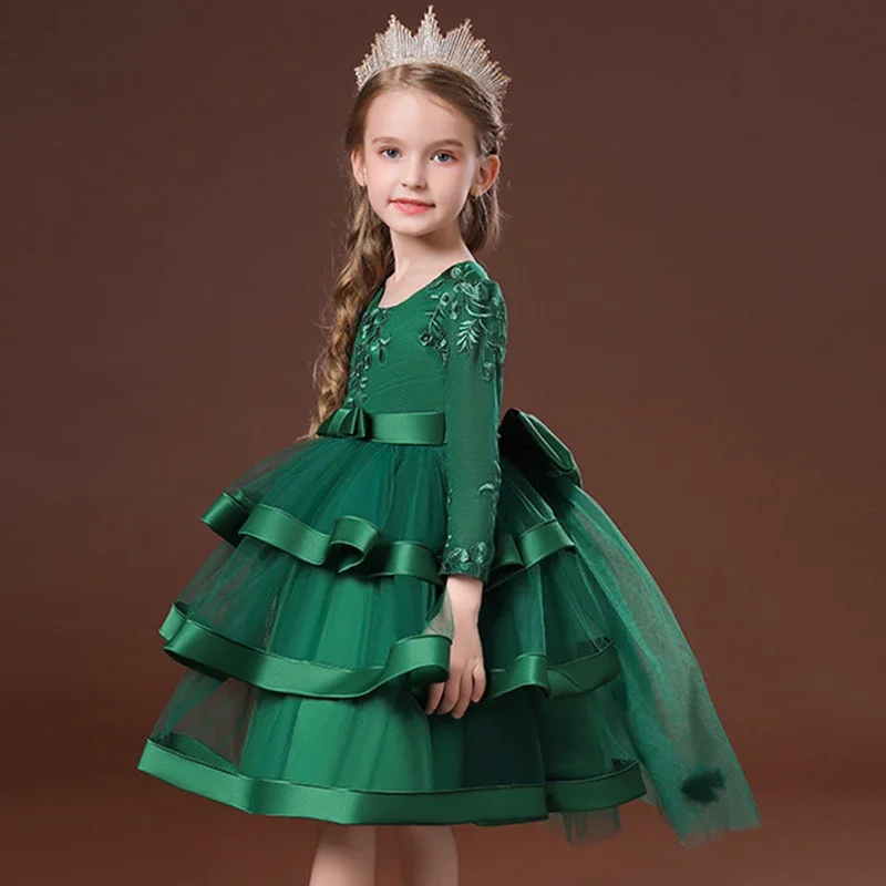 Kids Christmas Eve girls wedding flower dresses Princess autumn costume elegant party pageant formal gown for teenager 3-12 year