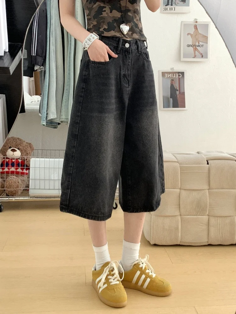 

Женские джинсы с высокой талией, укороченные, свободные, тонкие, летние, новая модель, маленькие размеры, повседневные, широкие шорты-брюки