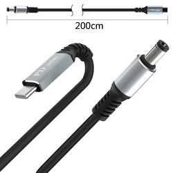 (2m) Kabel USB C do DC 5,5 mm x 2,1 mm do ładowania laptopa (5521), 20 V USB typu C z męskim wejściem do męskiego kabla DC 5521 mm do 100 W