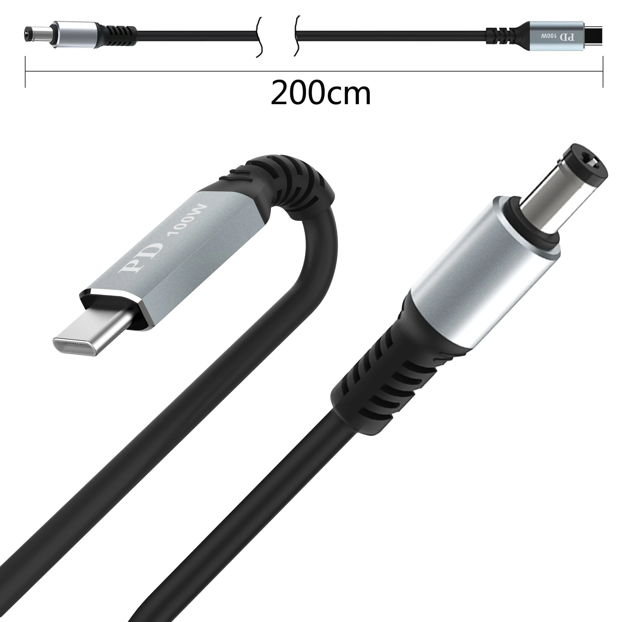 (2 m) Kabel USB typu C do DC 5,5 mm x 2,1 mm do ładowania laptopa (5521), 20 V USB typu C z wejściem męskim do DC 5521 mm z kablem męskim do 100 W