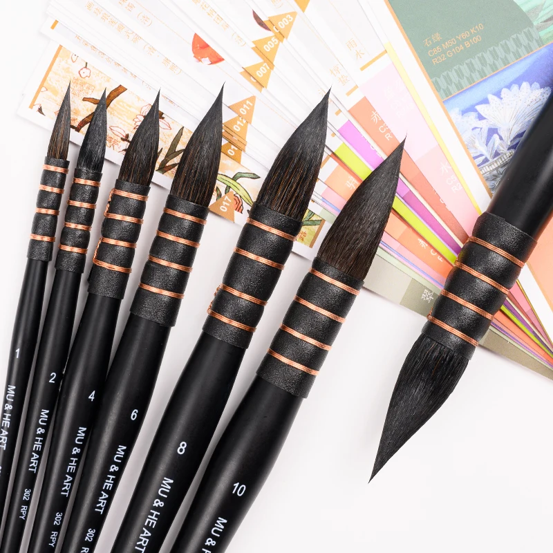 Pony Hair Mixed Watercolor Painting Brush 1PC Mop Hook Pen Round Head Wooden Handle Black & Orange 302RPY MU HE ART