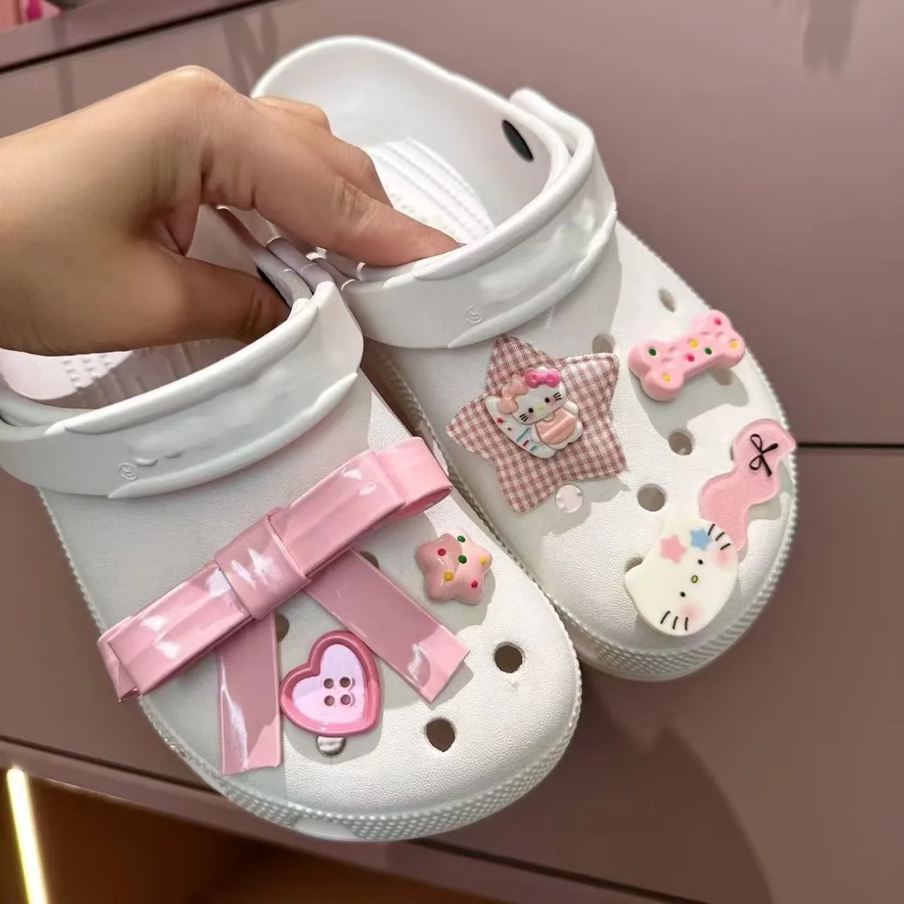 DIY لطيف بو فراشة القوس الخماسية نجمة ثلاثية الأبعاد زهرة الأحذية الملحقات، انفصال اكسسوارات الأحذية الزخرفية #1