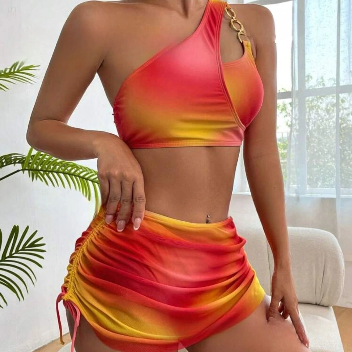 Nuovo stile Tie Dye Split Set bikini sexy in tre pezzi con una spalla, un venditore caldo nella collezione di costumi da bagno costume da bagno da donna
