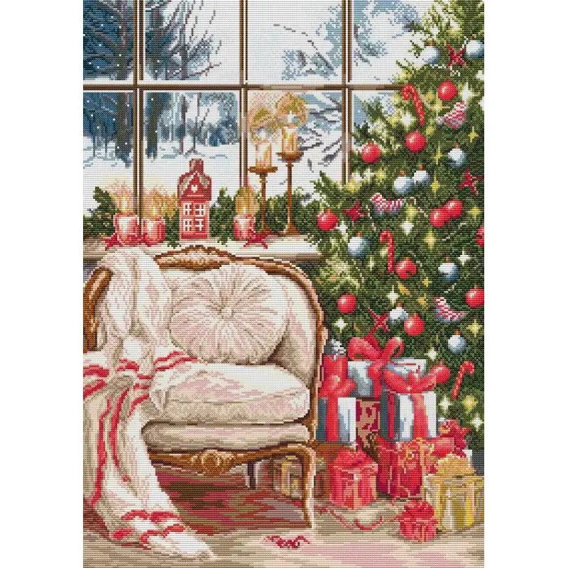 Christmas Patterns DIY Handmade Cross Stitch Kit 14CT 11CT 16CT White Canvas Stamped Fabric Needlework DIY Embroidery Home Décor