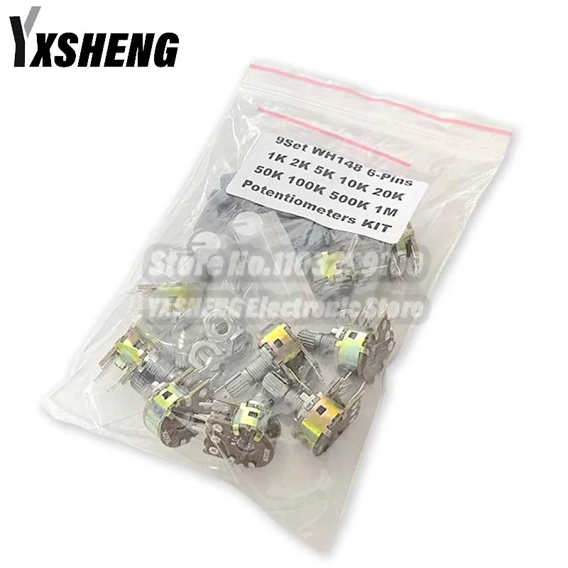 9Set YXSHENG WH148 15mm potensiometer tunggal KIT baru 6-pin B1K B2K B5K B10K B20K B50K B100K B500K B1M dengan Set tombol AG3 putih