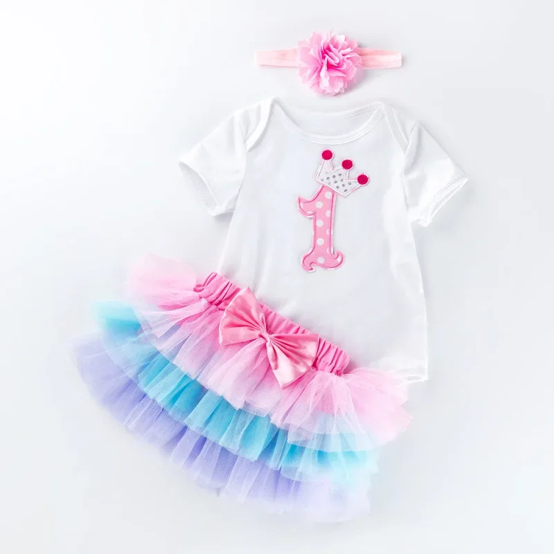 Baby Girl Summer Thin Set Accessories+Short sleeved Sweetheart+Short Skirt 3-piece Newborn Baby Cute Set for Daily or Party Wear