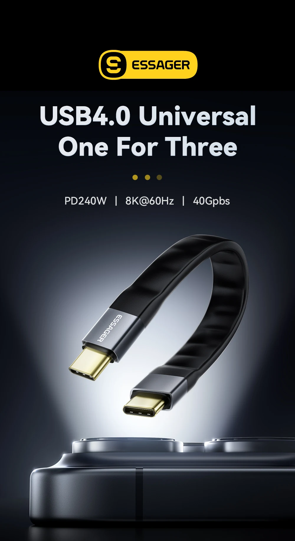 Essager USB 4.0 Typ-C-Kabel, 40 Gbit/s, Datenübertragung und 8 K bei 60 Hz, Video, 240 W PD, schnelles Aufladen für MacBook, iPhone, Laptop, mobile Festplatte – Detail 1
