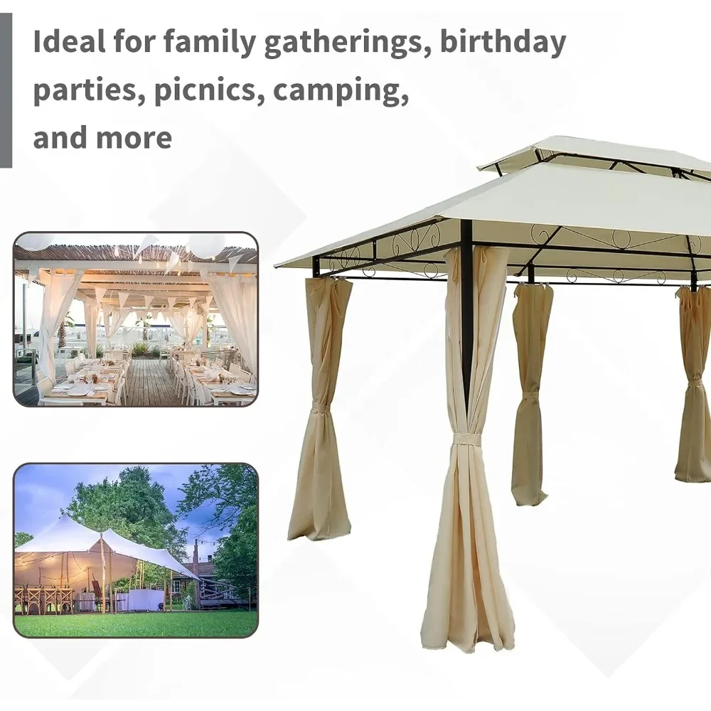 10' x 13' Patio Gazebo, Outdoor Gazebo Canopy Shelter with Curtains, Vented Roof, Steel Frame for Garden, Lawn, Backyard & Deck