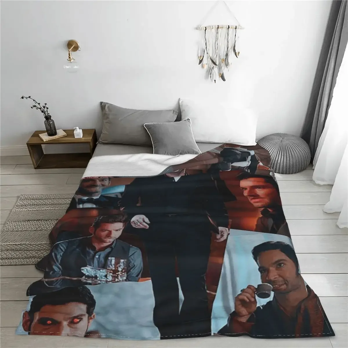 Lucifer Tom Ellis Blankets Light of Hell Flannel Throw Blankets Bedroom Sofa Printed Lightweight Bedspreads