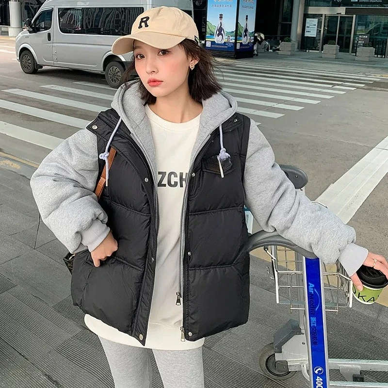 

Short Loose-Fit Color-Block JacketWomen's Fake Two-Piece Puffer Coat