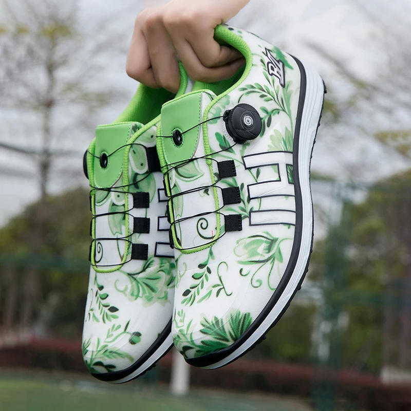 couple-golf-shoes-men's-white-waterproof-rotating-buckle-fitness-spikeless-non-slip-golf-golfer-training-golf-sneakers-women