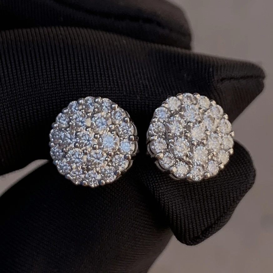 Elegant Moissanite Stud Earring Iced Out Sterling Silver Flower Shape Cluster Moissanite Earrings