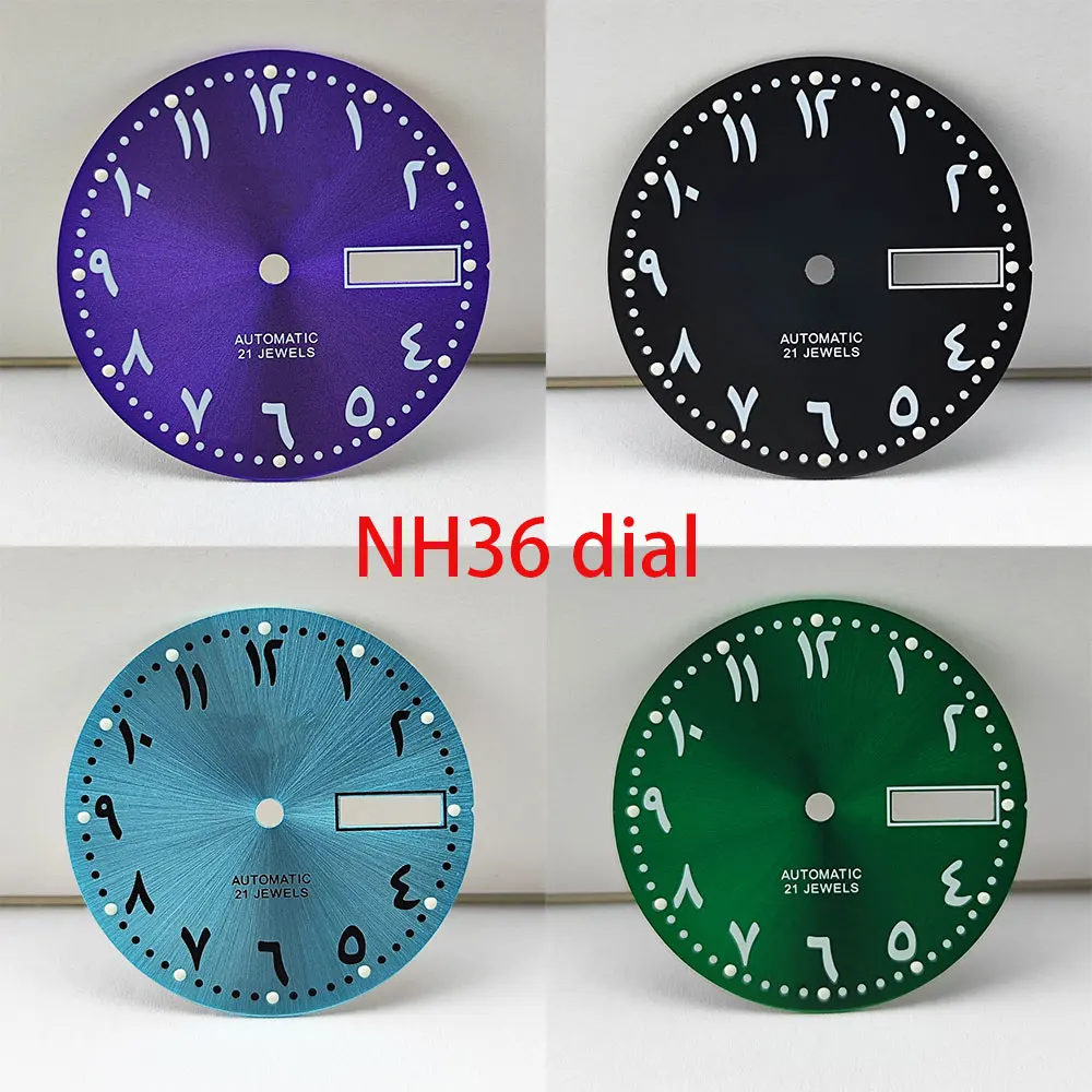 NH36 dial Arabic numeral 5 S dial watch dial green Luminous dial Suitable for NH36 movement watch accessories watch repair tools