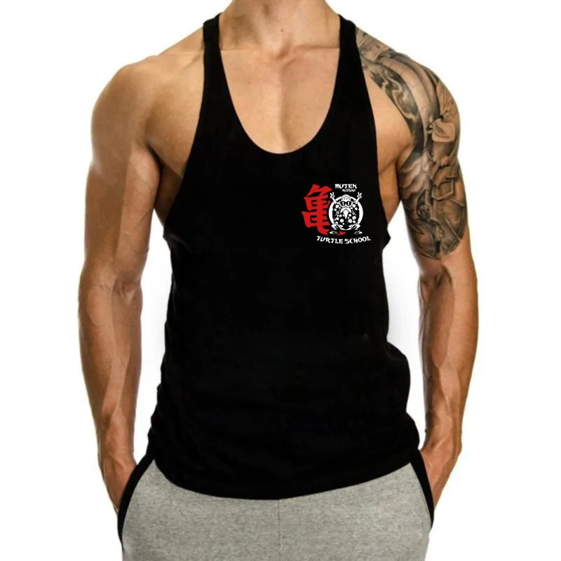 

2025 мужской жилет для спортзала, японское аниме DRAGON BALL Master Roshi, топы на бретелях с графическим рисунком, дышащая мужская одежда из чистого хлопка для тренажерного зала и фитнеса