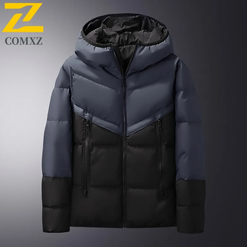 

COMXZ Classic Hooded Men Down Jacket Hiking Trip Wind Resistant Warmth Parka Lightweight Camp Cold Proof Winter Down Coats